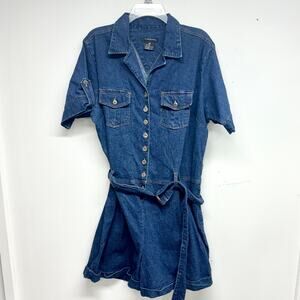 Vtg STARWEAR DENIM 80's Jumpsuit Romper Blue Jean Belted Short Sleeve 3X